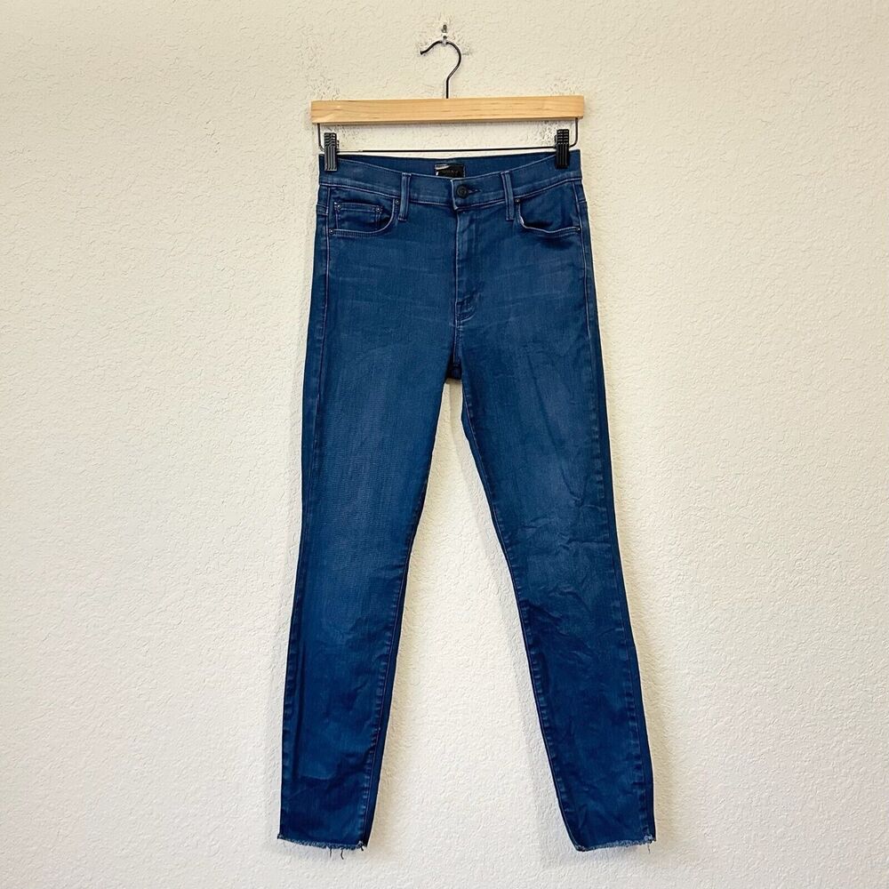 MOTHER Looker Ankle Fray Jeans Blue Untouched Skinny High Waisted